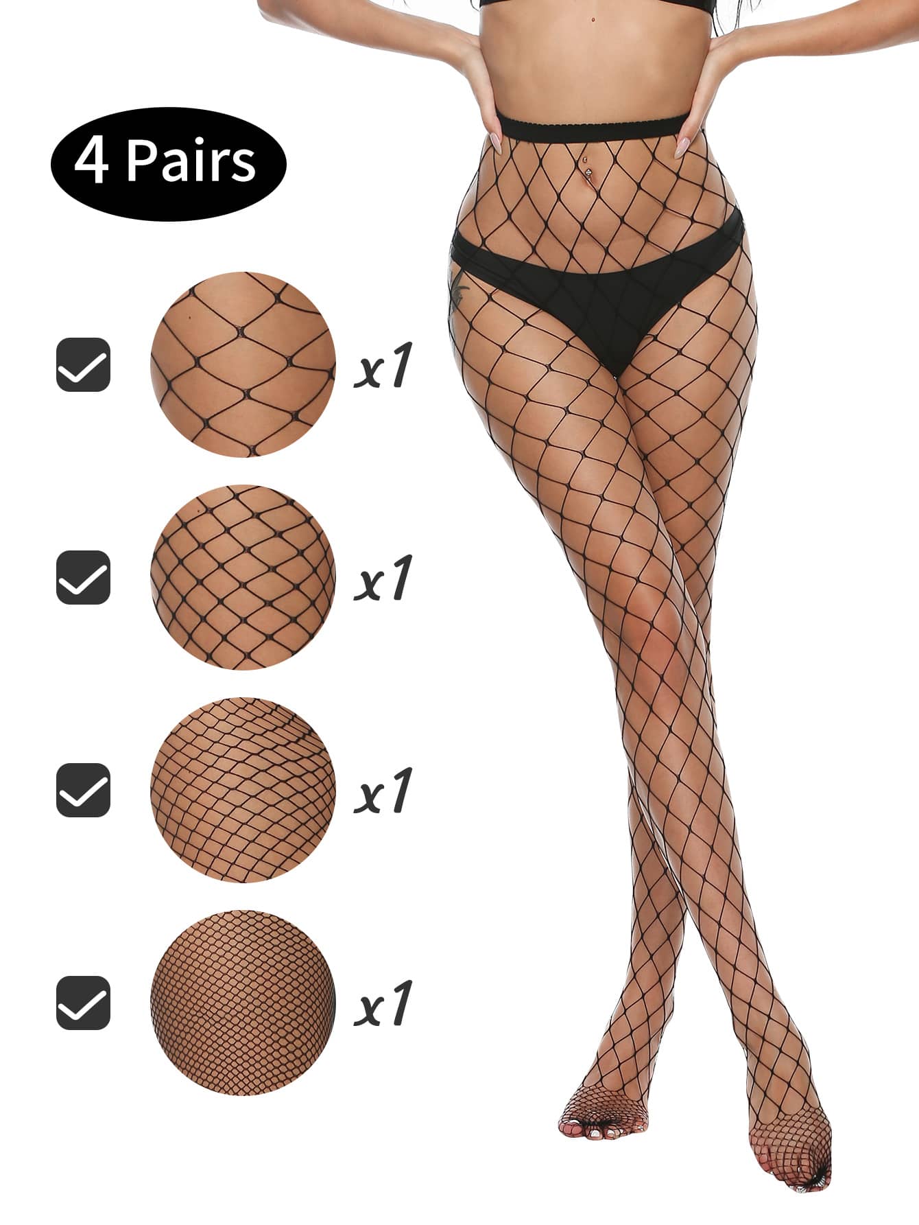 4 Pack Fishnet Stockings - One Size Fits Most - Image 2