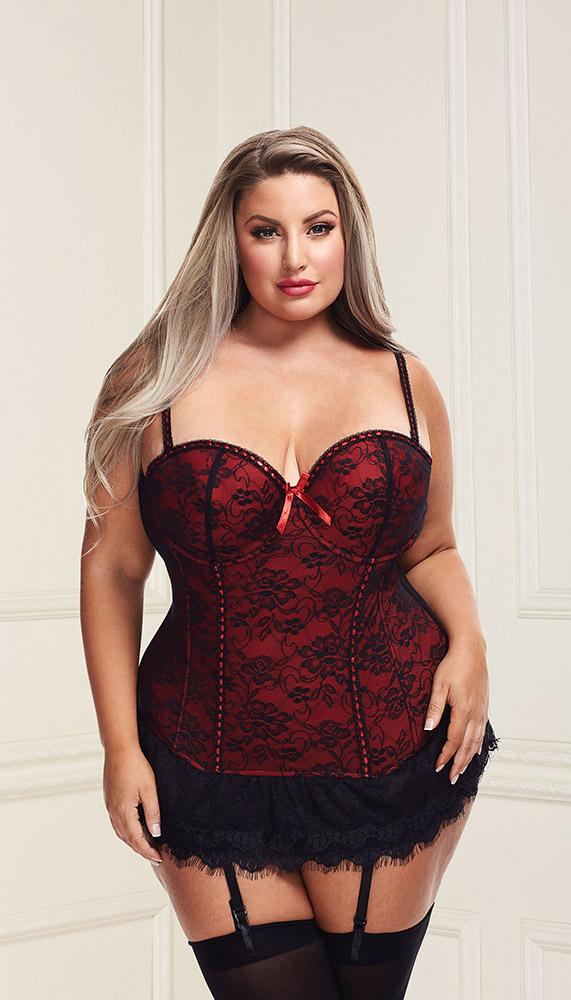 Underwire Bustier Set with Lace Overlay and Contoured Waist-Boning - Image 15
