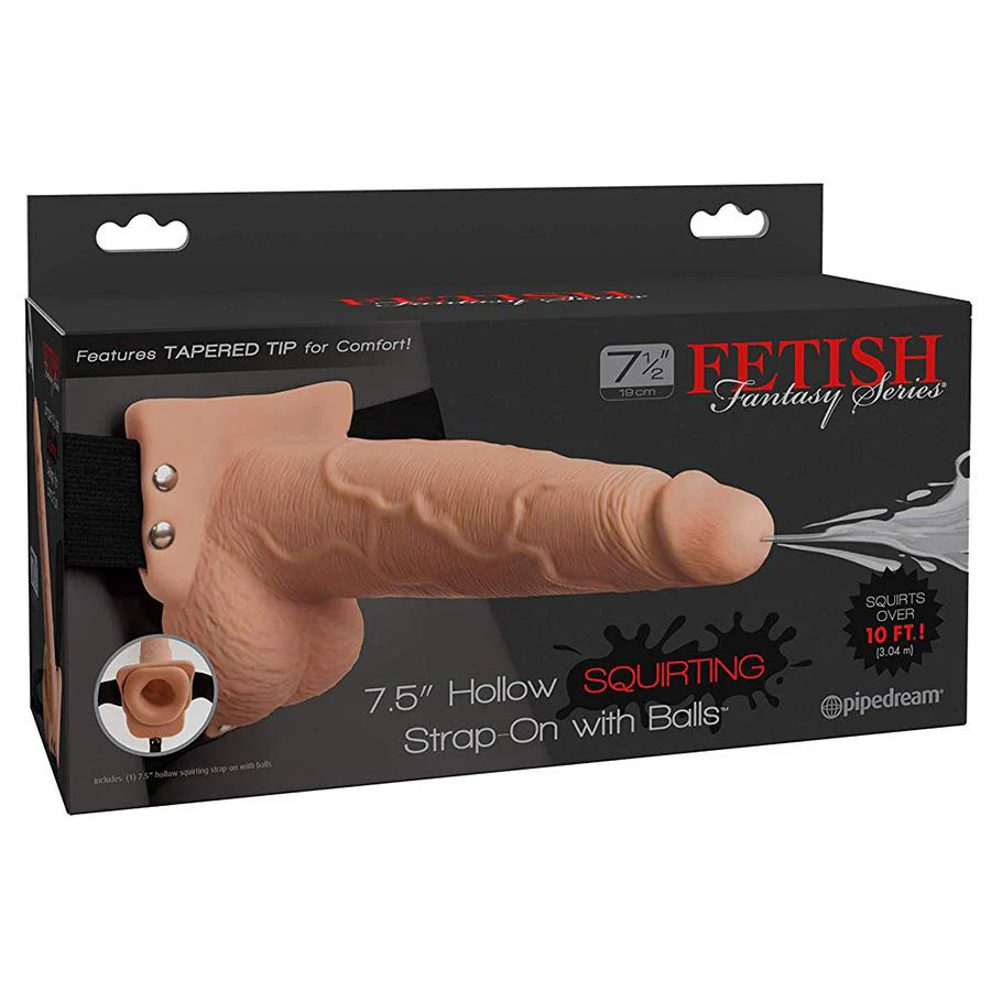 7.5 Inch Squirting Hollow Strap-On With Balls - Image 4