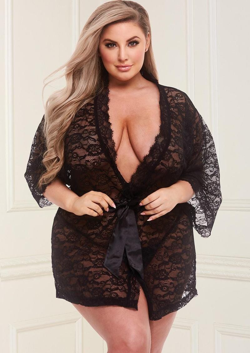 Allover Lace & Satin Robe - Image 4