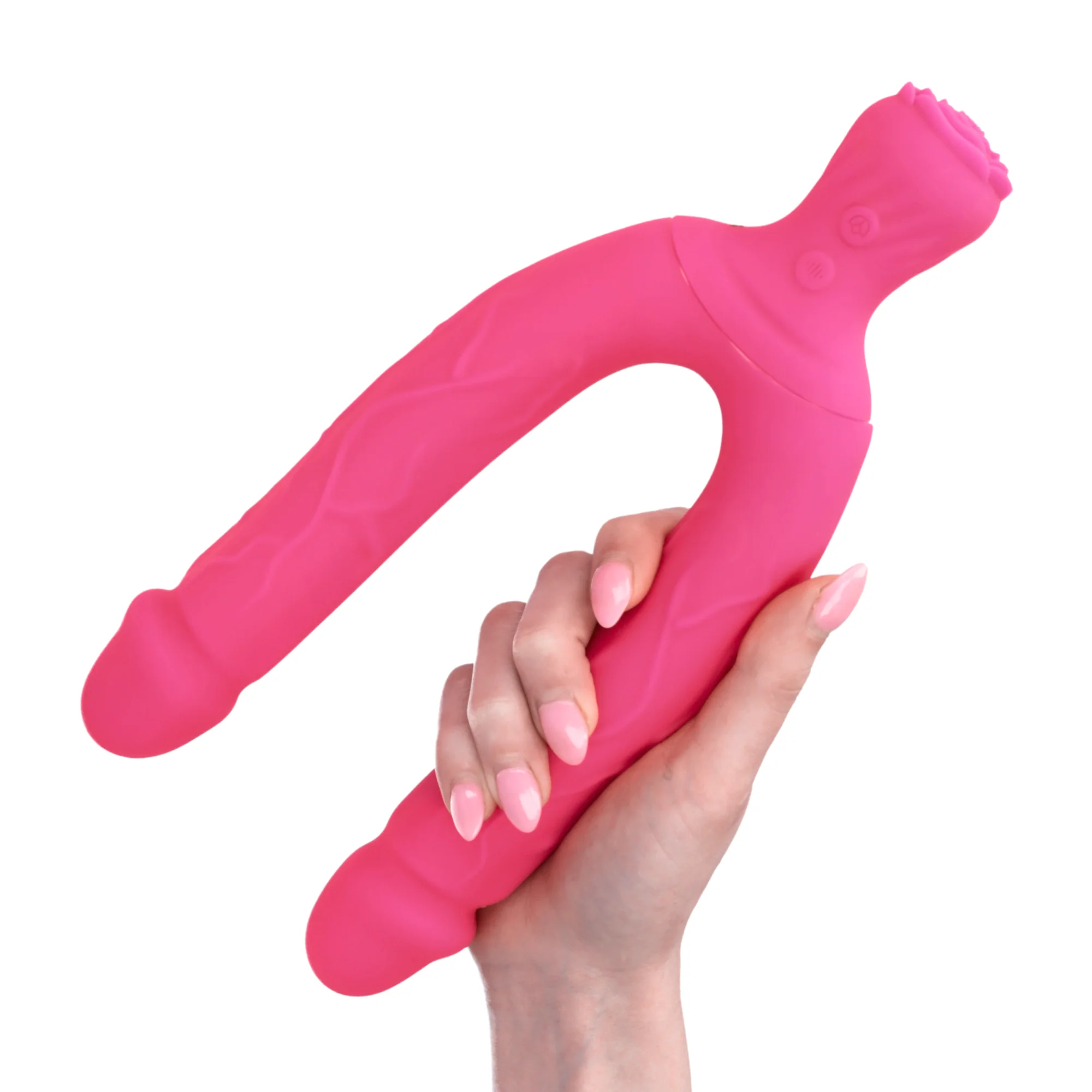 Bendy Silicone Double Dildo Vibrator with Clit Teaser - Fulfill DP Fantasies or Buzz Your Clit with the Vibrating Handle! - Image 3