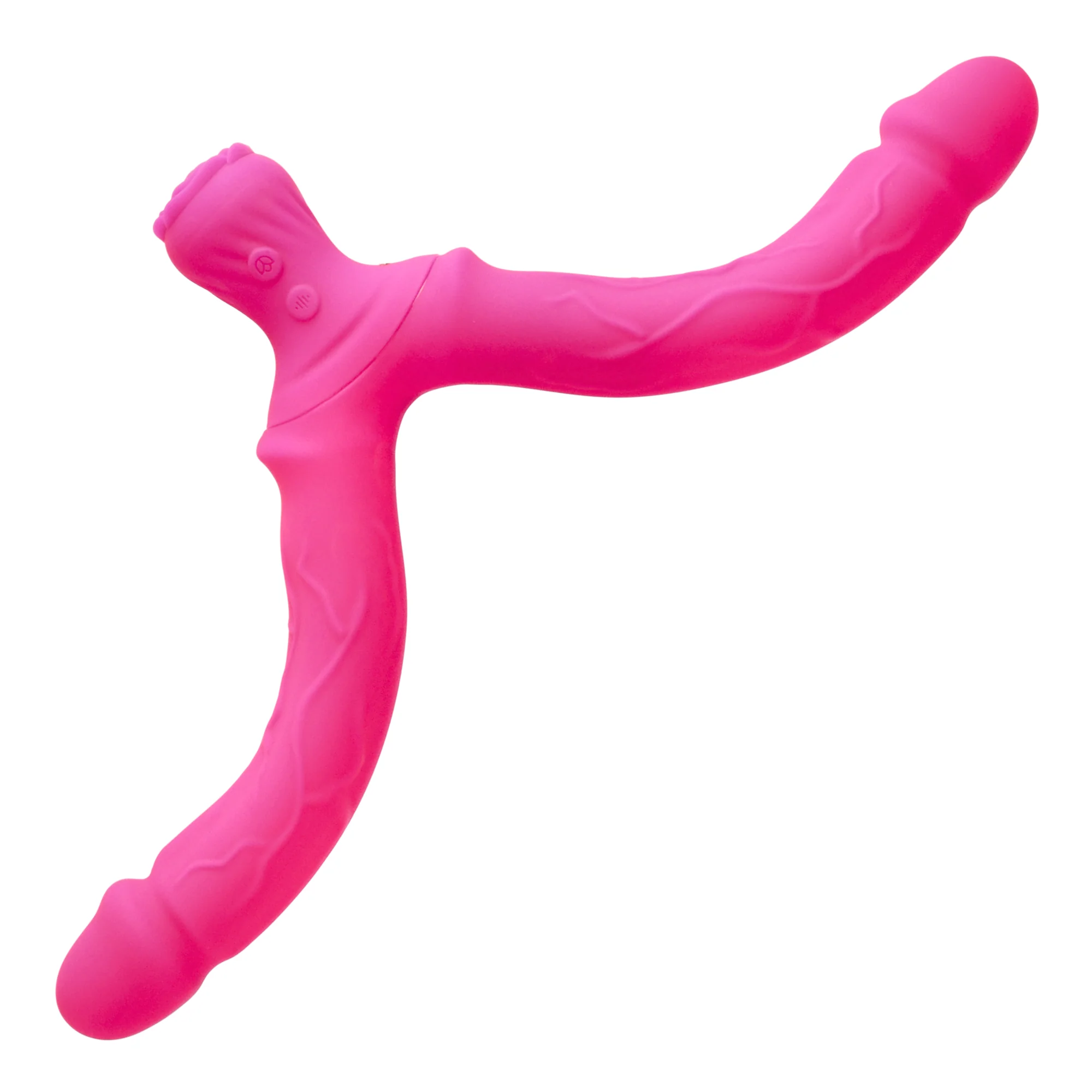 Bendy Silicone Double Dildo Vibrator with Clit Teaser - Fulfill DP Fantasies or Buzz Your Clit with the Vibrating Handle! - Image 5