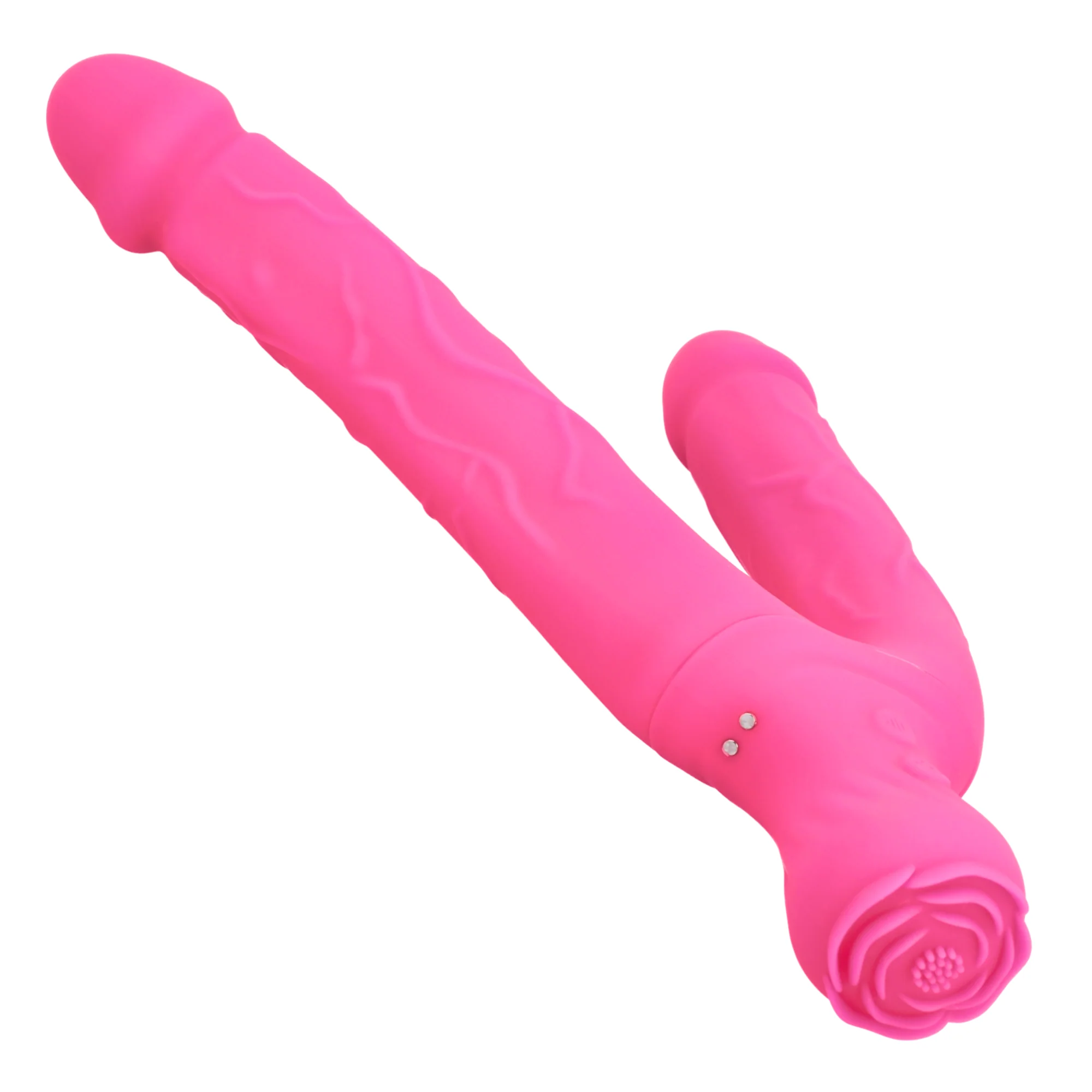 Bendy Silicone Double Dildo Vibrator with Clit Teaser - Fulfill DP Fantasies or Buzz Your Clit with the Vibrating Handle! - Image 7