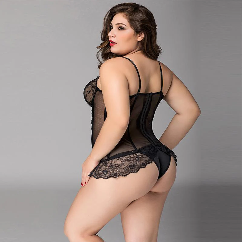 Black Sheer Lace Corset Queen Size - Image 3