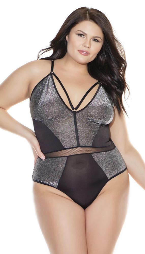 Strappy Shimmer & Fishnet Thong Teddy - Image 3