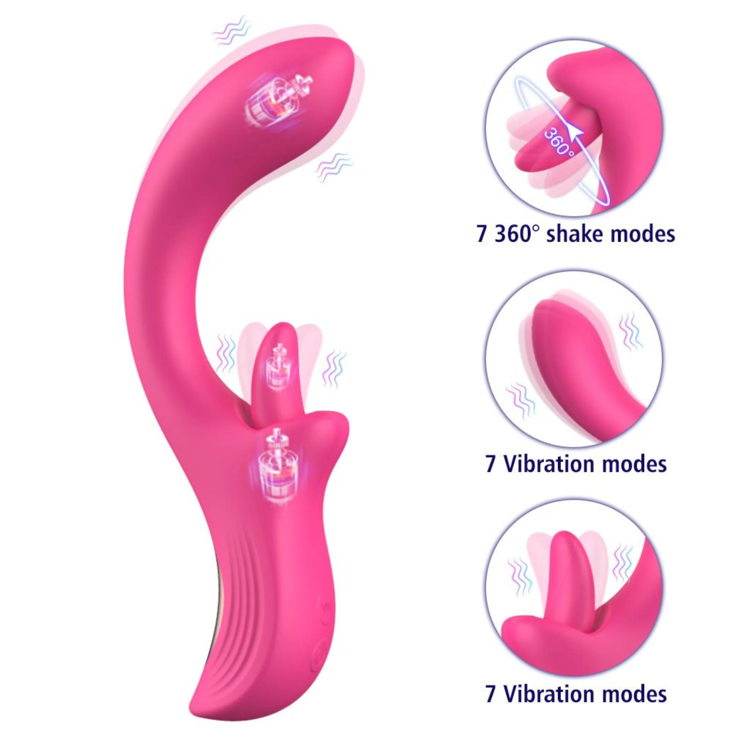 Double O Dual Action Silicone G-Spot Vibe and Clit Licker - 360 Tongue Licking Rotation! - Image 5