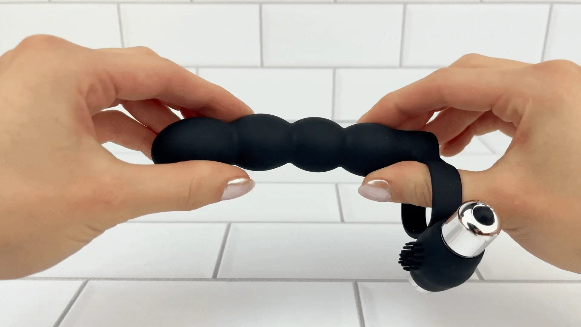 Beaded Double Penetration Clit Stimulating Vibrating Cock Ring - Image 6