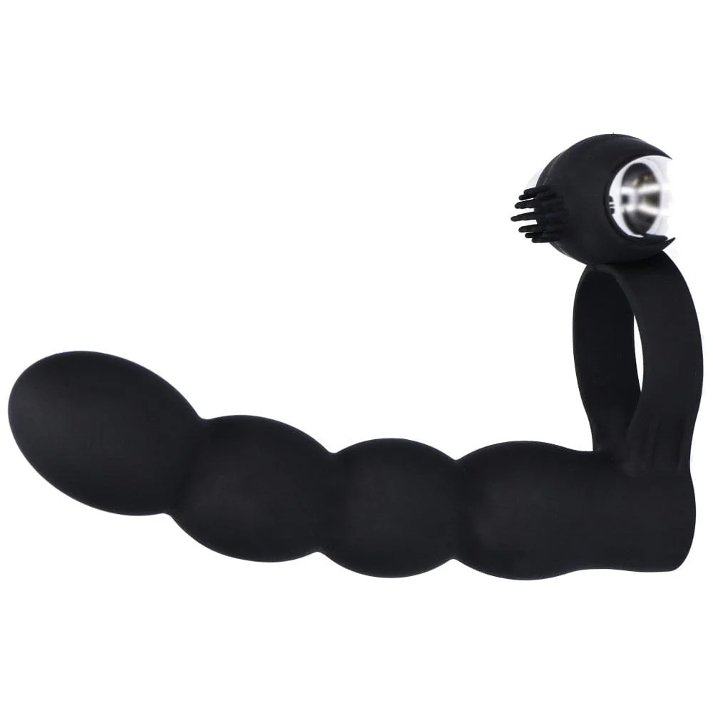 Beaded Double Penetration Clit Stimulating Vibrating Cock Ring - Image 7