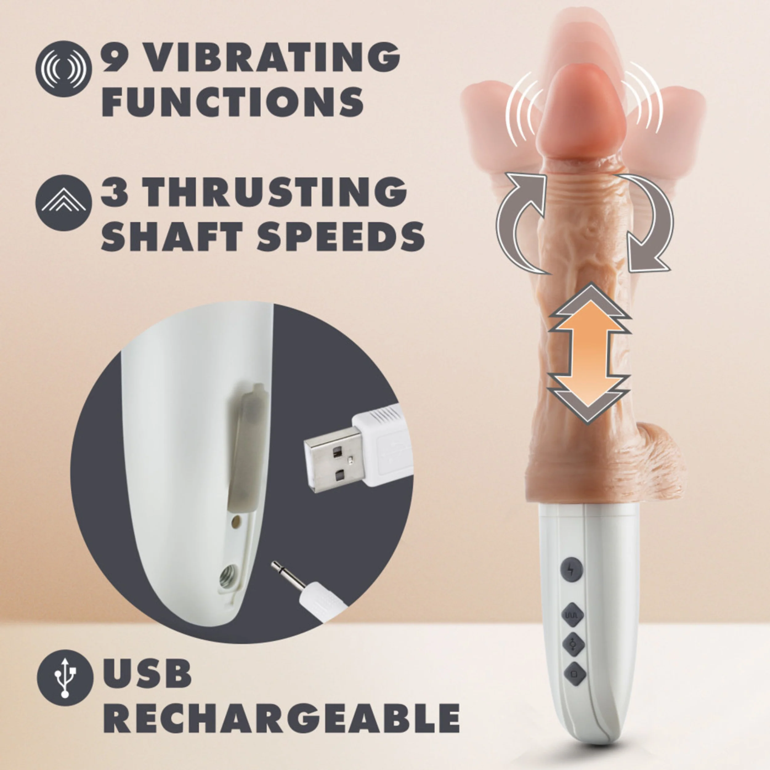 Dr. Skin -Dr. Hammer Rechargeable Thrusting Dildo with Handle and Remote Control 7in - Image 8