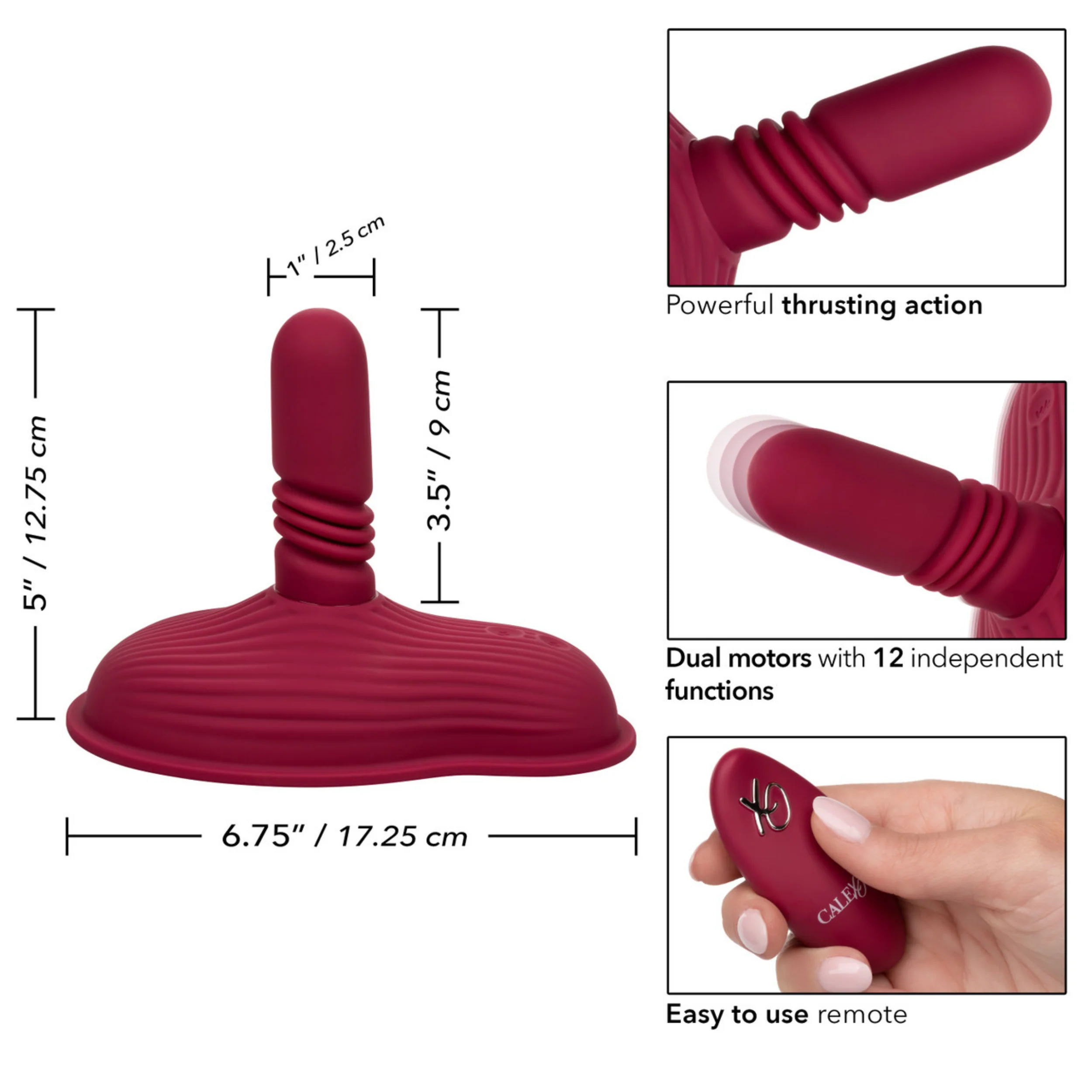 Dual Rider Rechargeable Silicone Remote Control Thrust & Grind Massager - Red - Image 2