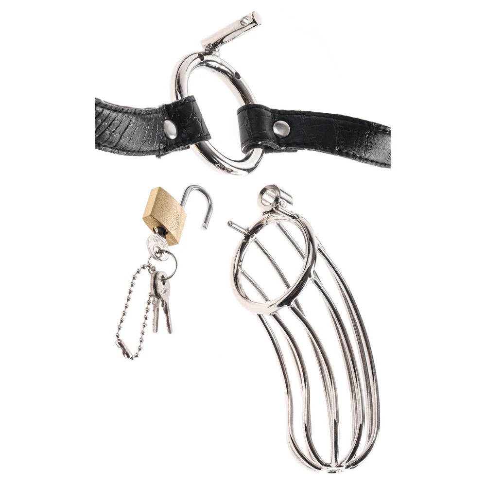 Fetish Fantasy Extreme Steel Chastity Cock Cage Belt - Image 2