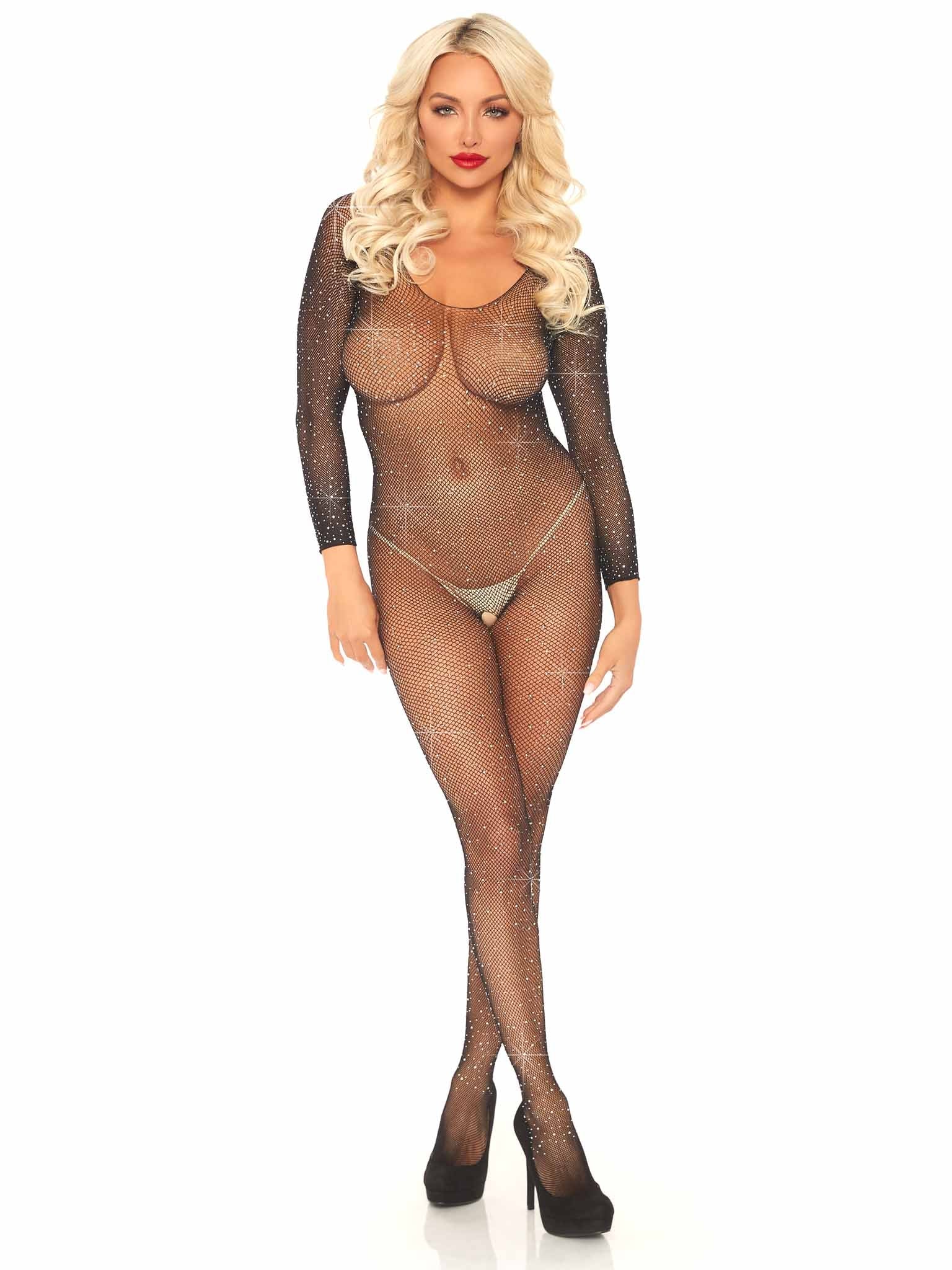 Leg Avenue Fishnet Rhinestone Crotchless Bodystocking