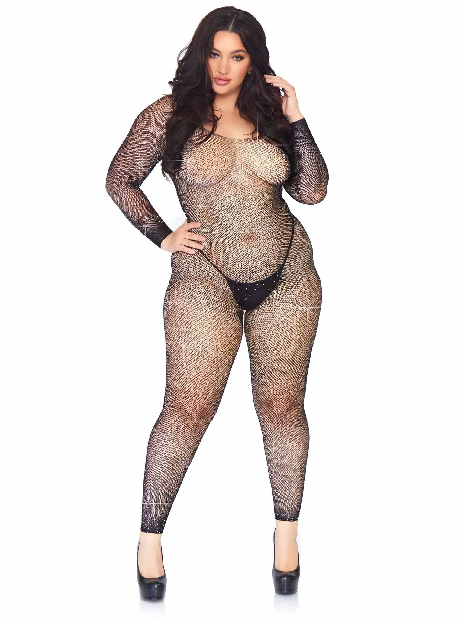 Leg Avenue Fishnet Rhinestone Crotchless Bodystocking - Image 3