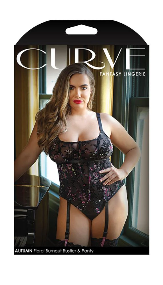 Flirty Autumn Floral Burnout Bustier & Panty Set - Image 3