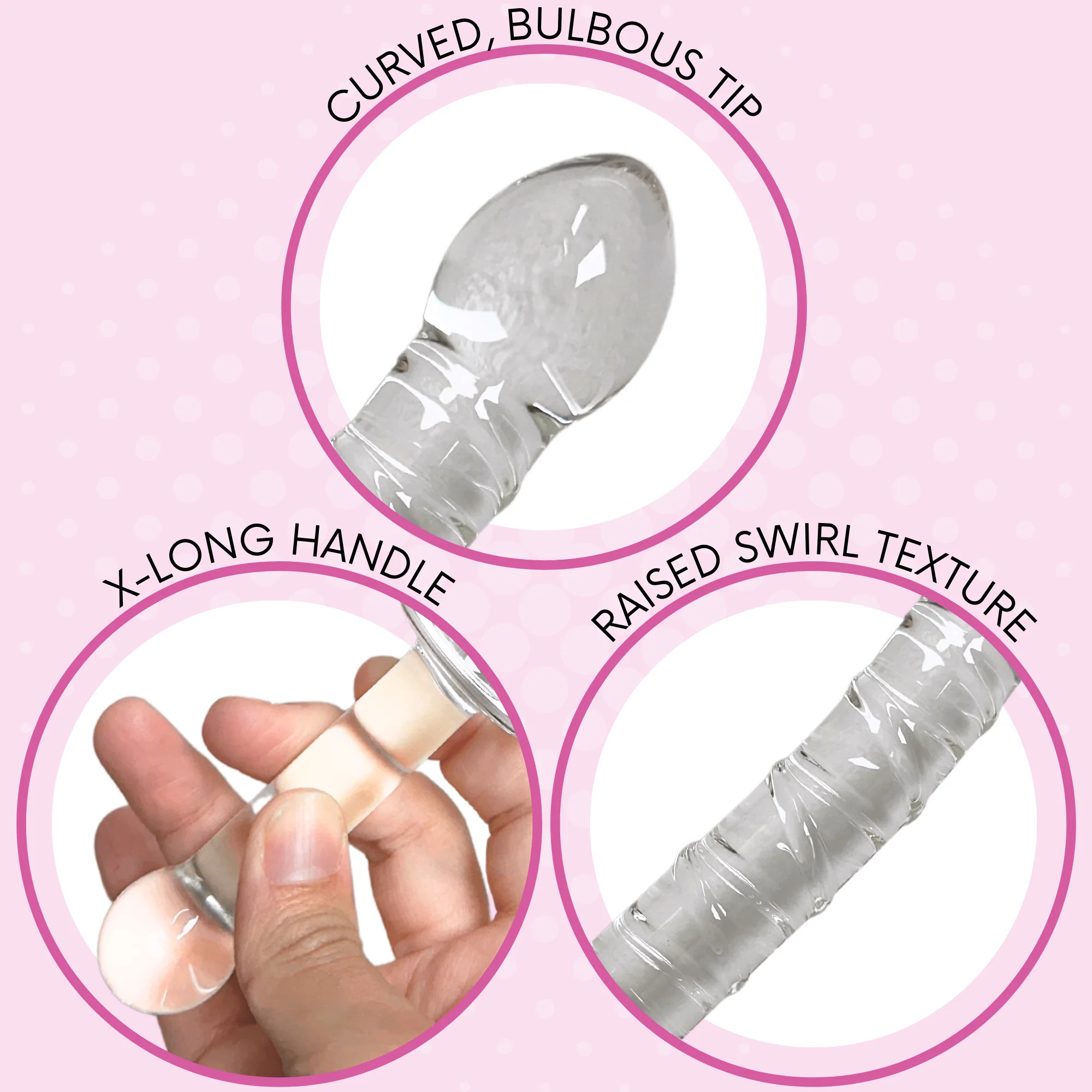 X-Long Textured Glass Dildo With Handle - Image 2