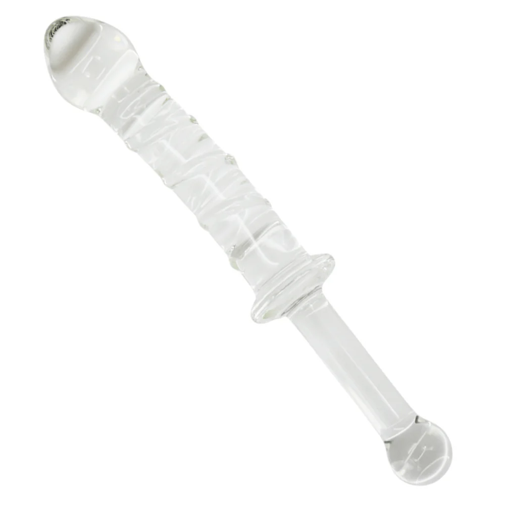 X-Long Textured Glass Dildo With Handle - Image 4