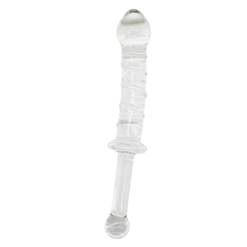 X-Long Textured Glass Dildo With Handle - Image 6