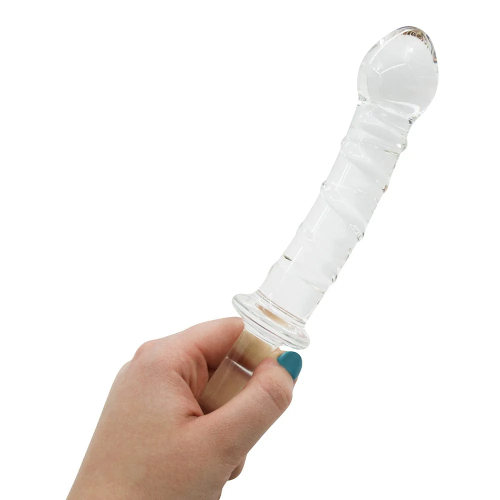 X-Long Textured Glass Dildo With Handle - Image 9