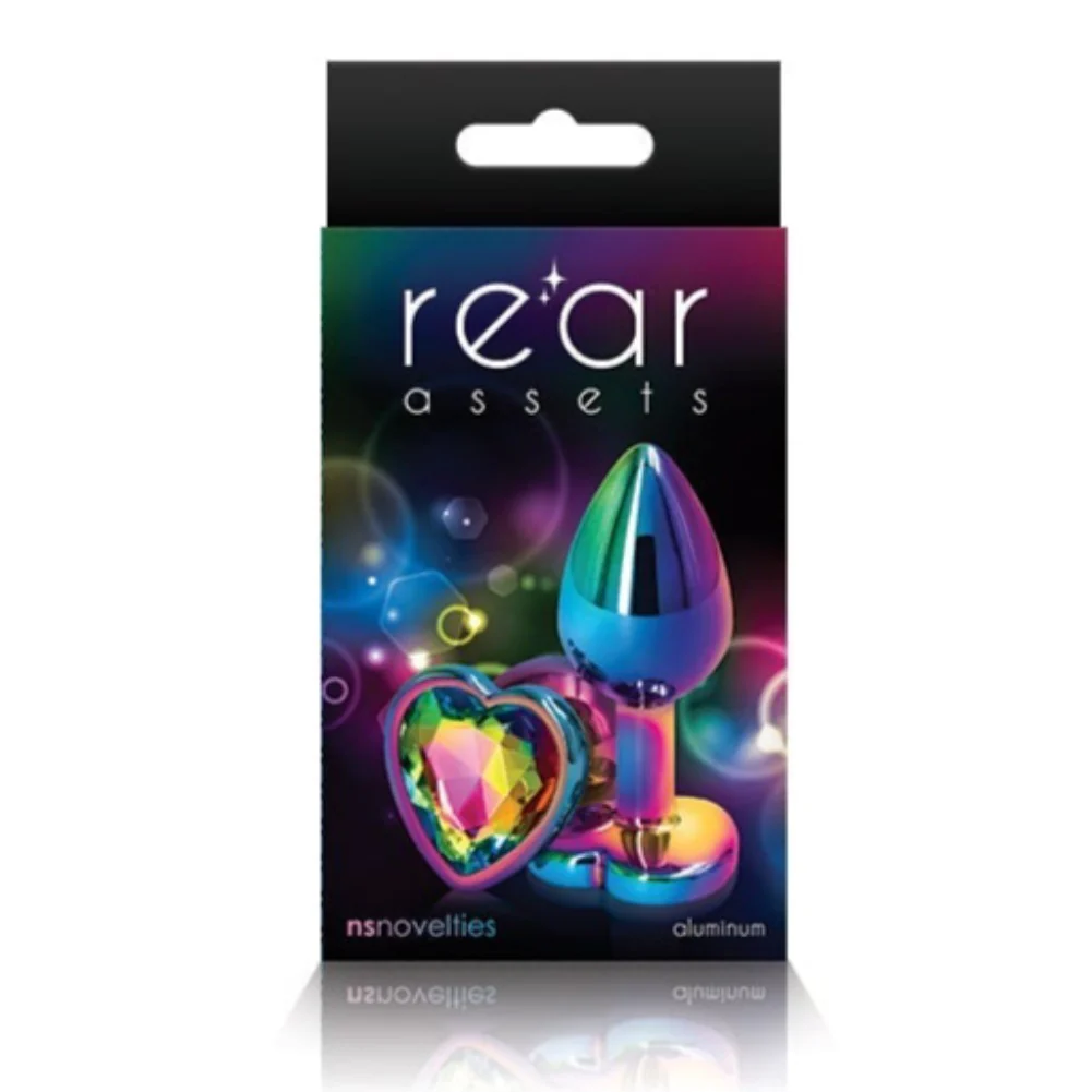 NS Novelties Rainbow Heart Jeweled Metal Butt Plug - Image 4