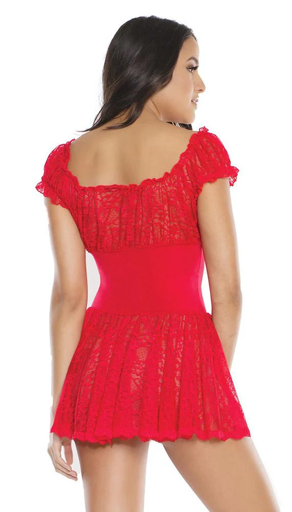 Naughty Red Lace Off The Shoulder Babydoll & G-String Set - Image 3
