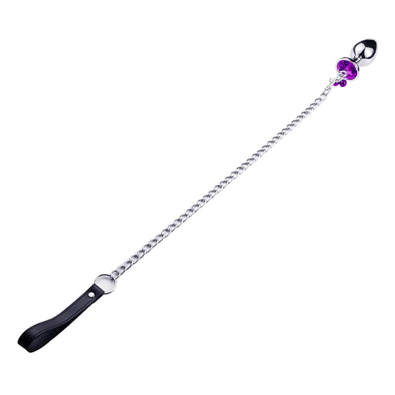 Bondage Leash Metal Butt Plug With Jewel - Image 3