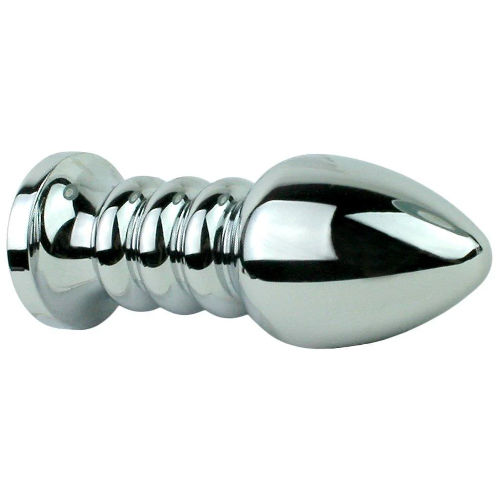 Blue Jewel Rippled Metal Booty Plug - Available in 3 Sizes! - Image 2