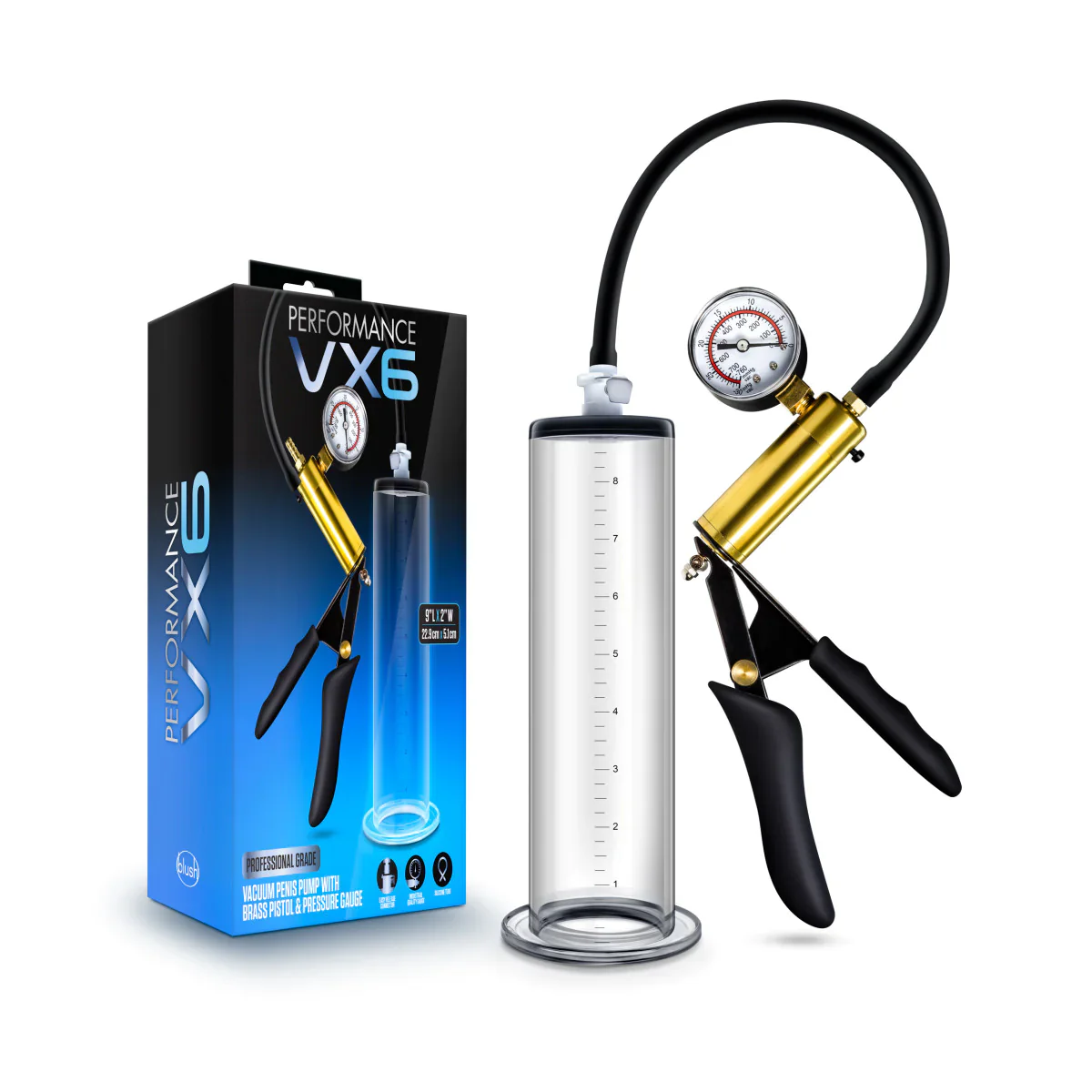 Performance VX6 Vacuum Penis Pump with Brass Pistol & Pressure Gauge - Image 3