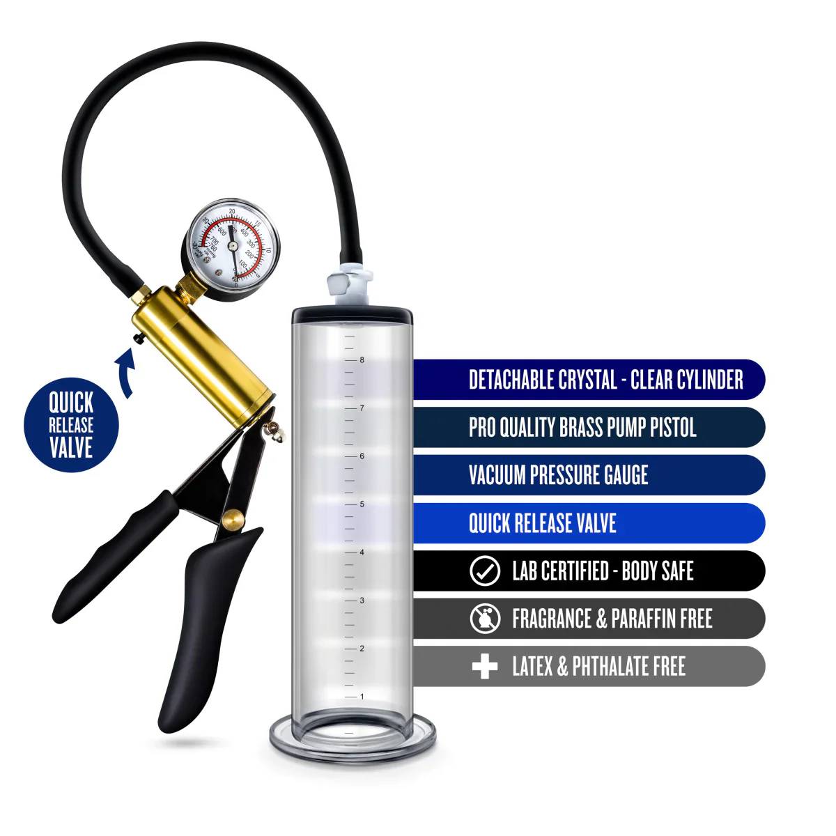 Performance VX6 Vacuum Penis Pump with Brass Pistol & Pressure Gauge - Image 4