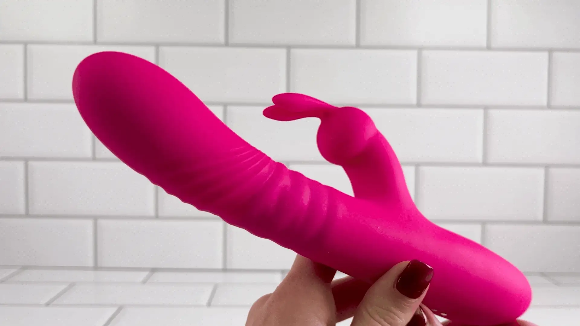 Pink Silicone Rippled Thrusting Rabbit - Image 2