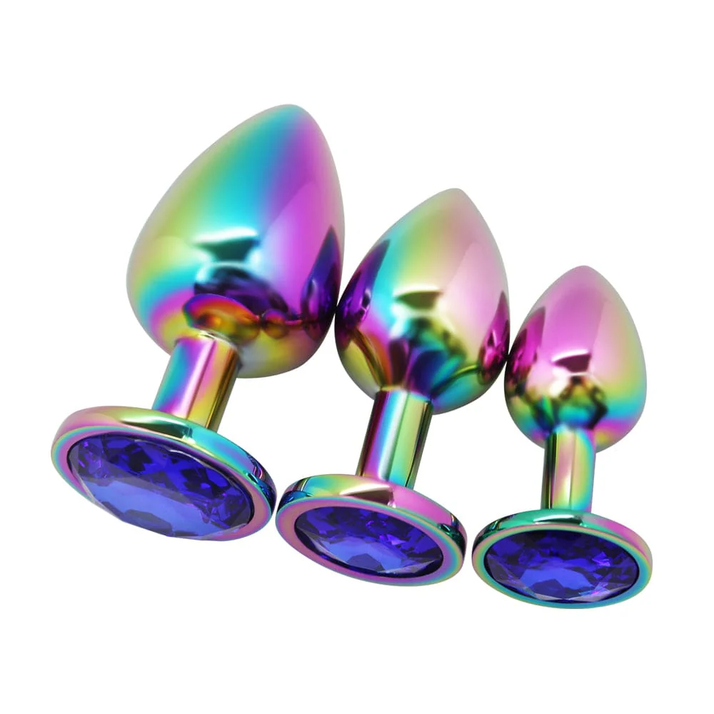 Rainbow Metal Anal Plug With Jewel - Image 4