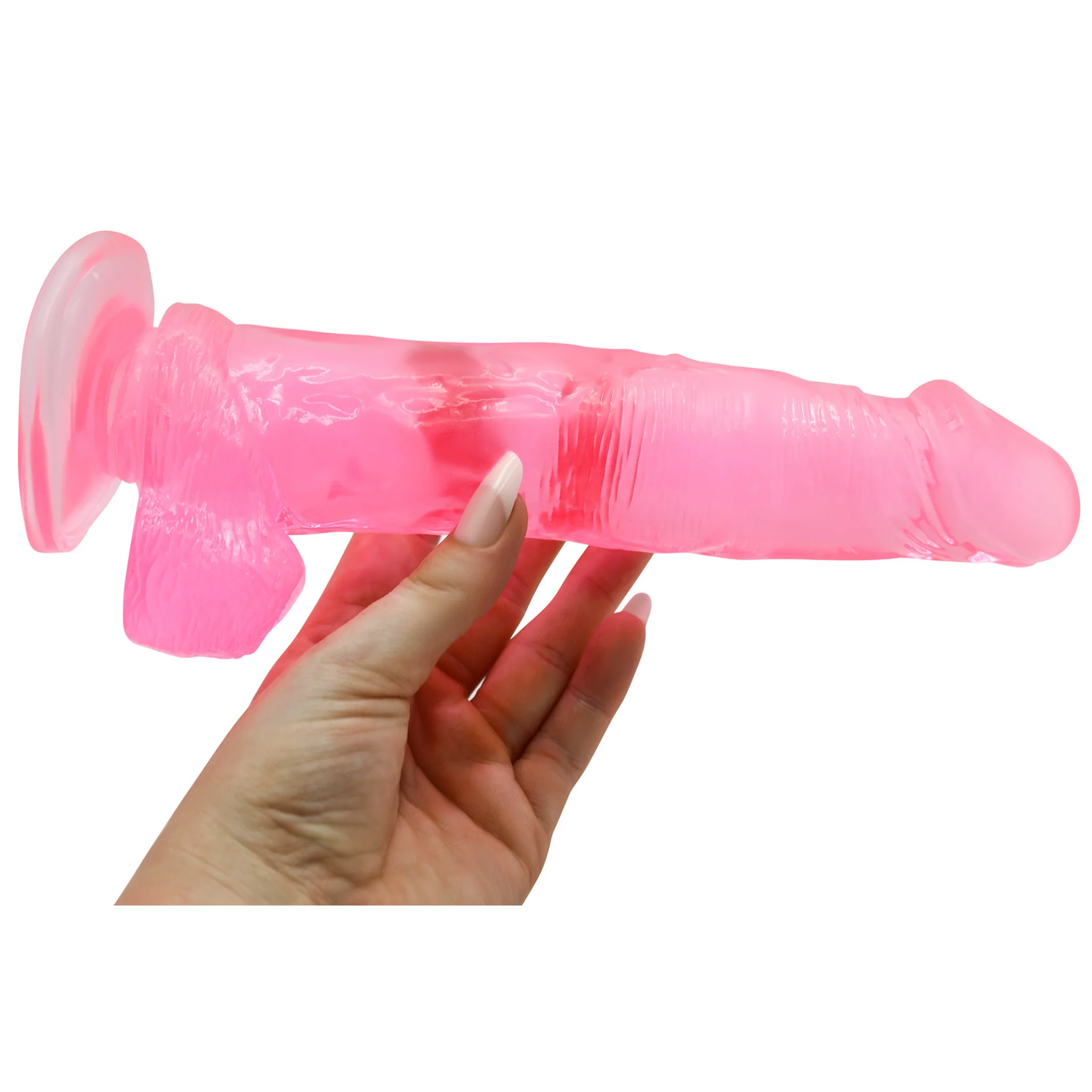 XL & Thick 8.5 Inch Translucent Jelly Dildo With Balls - Image 3