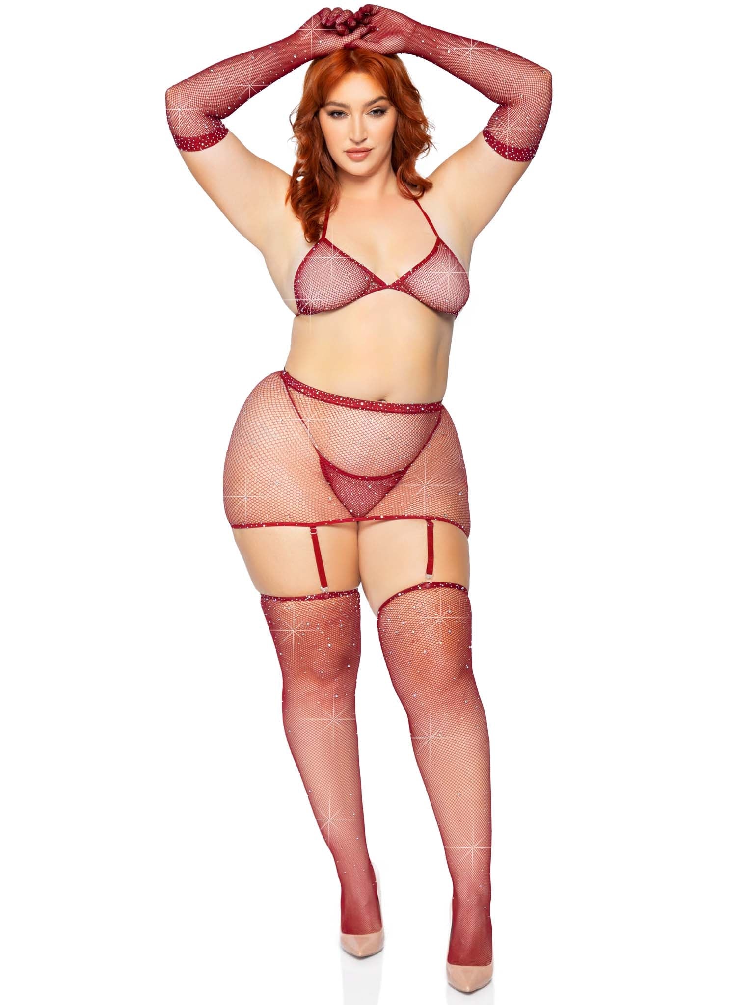 Rhinestone Fishnet 5-Piece Lingerie Set - Multiple Colors Available! - Image 5