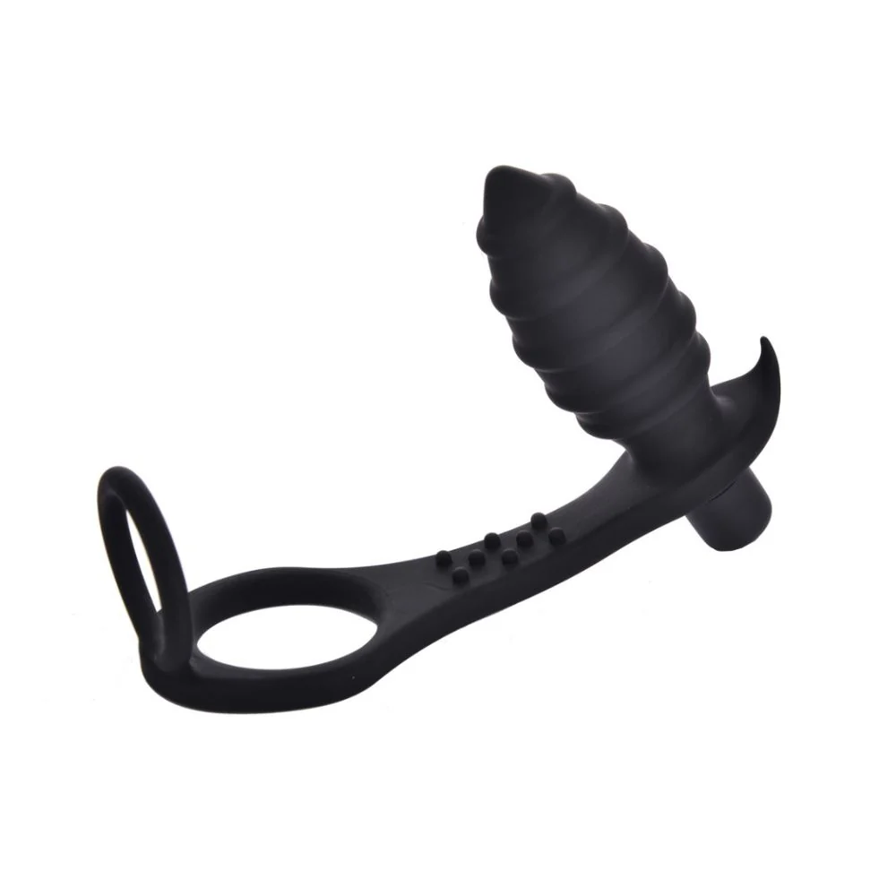 Rippled Vibrating Anal Plug with Cock Ring - Image 2