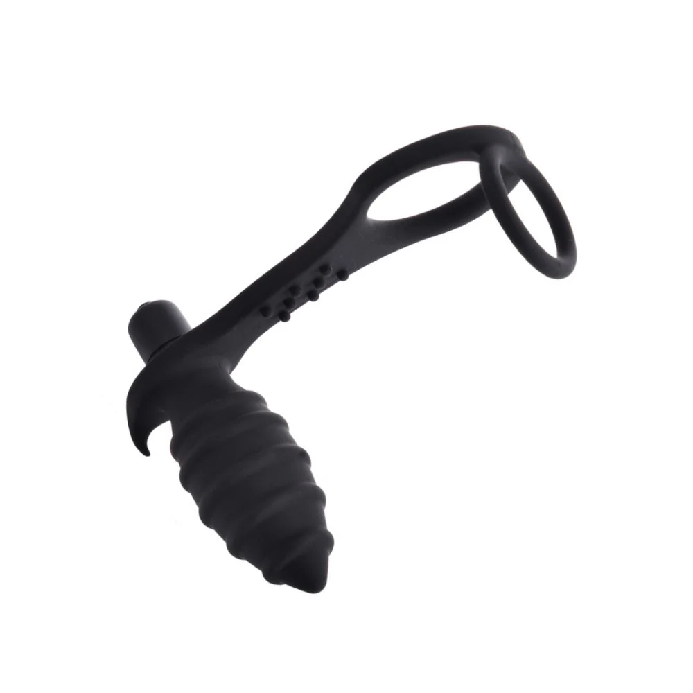 Rippled Vibrating Anal Plug with Cock Ring - Image 4