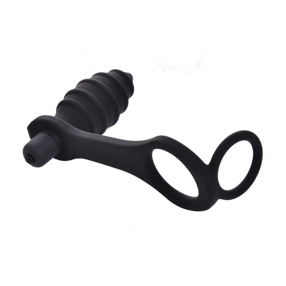 Rippled Vibrating Anal Plug with Cock Ring - Image 5