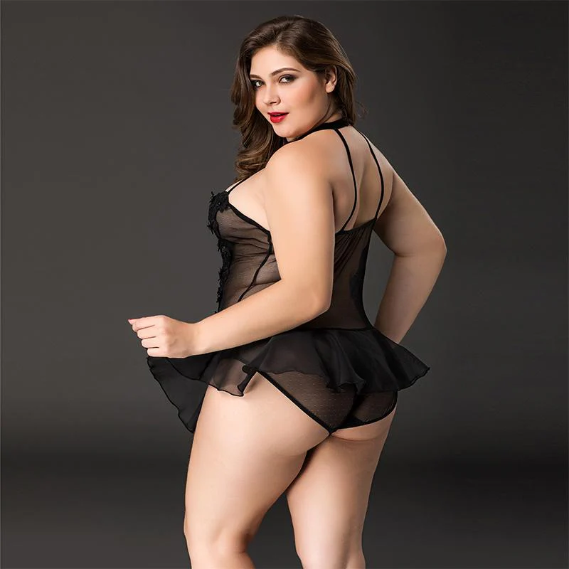 Sheer Black Skirted Teddy - L-XL - Image 2