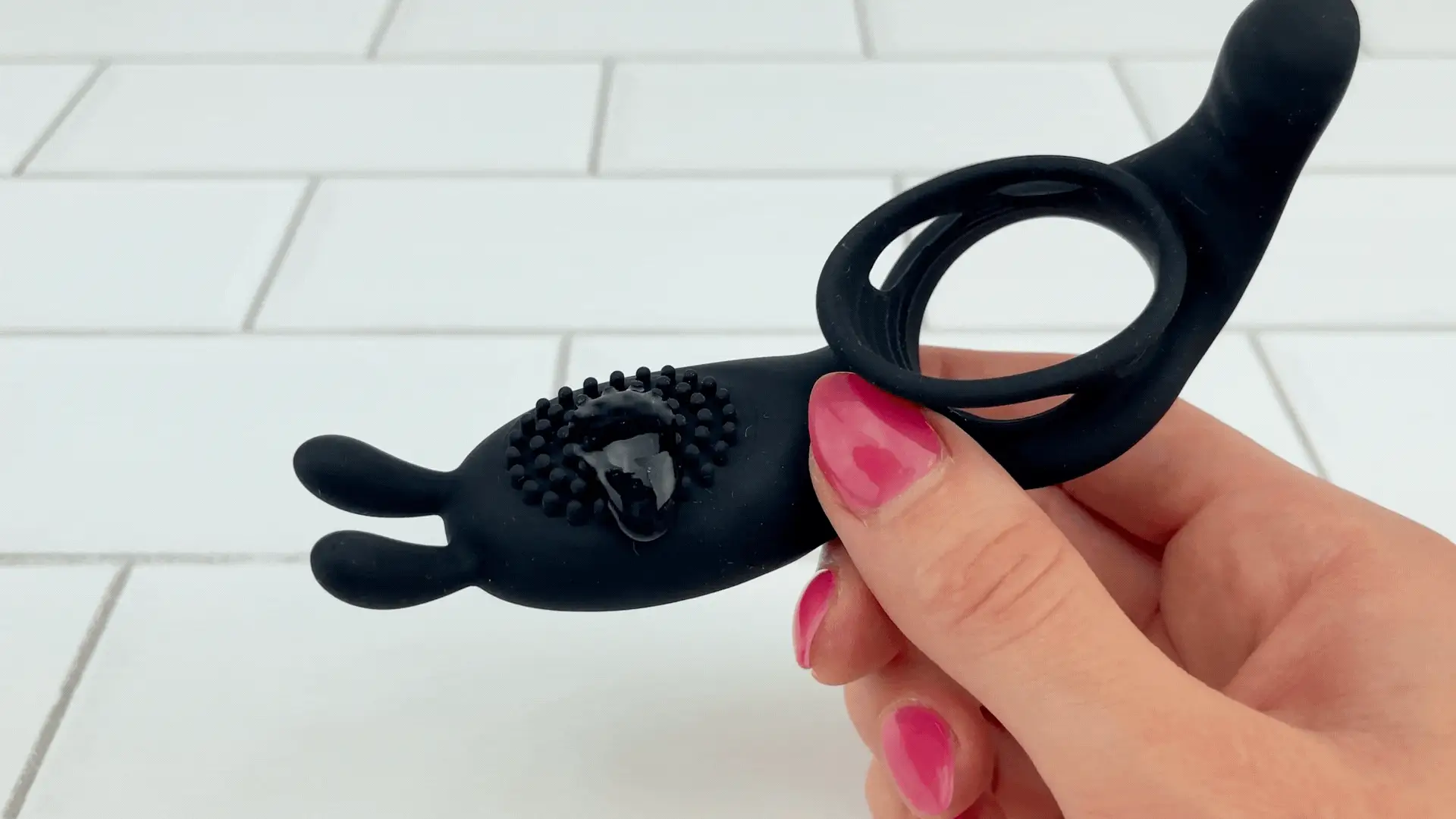 Silicone Vibrating Rabbit Cock Ring with Extended Ball Tickler - Image 4