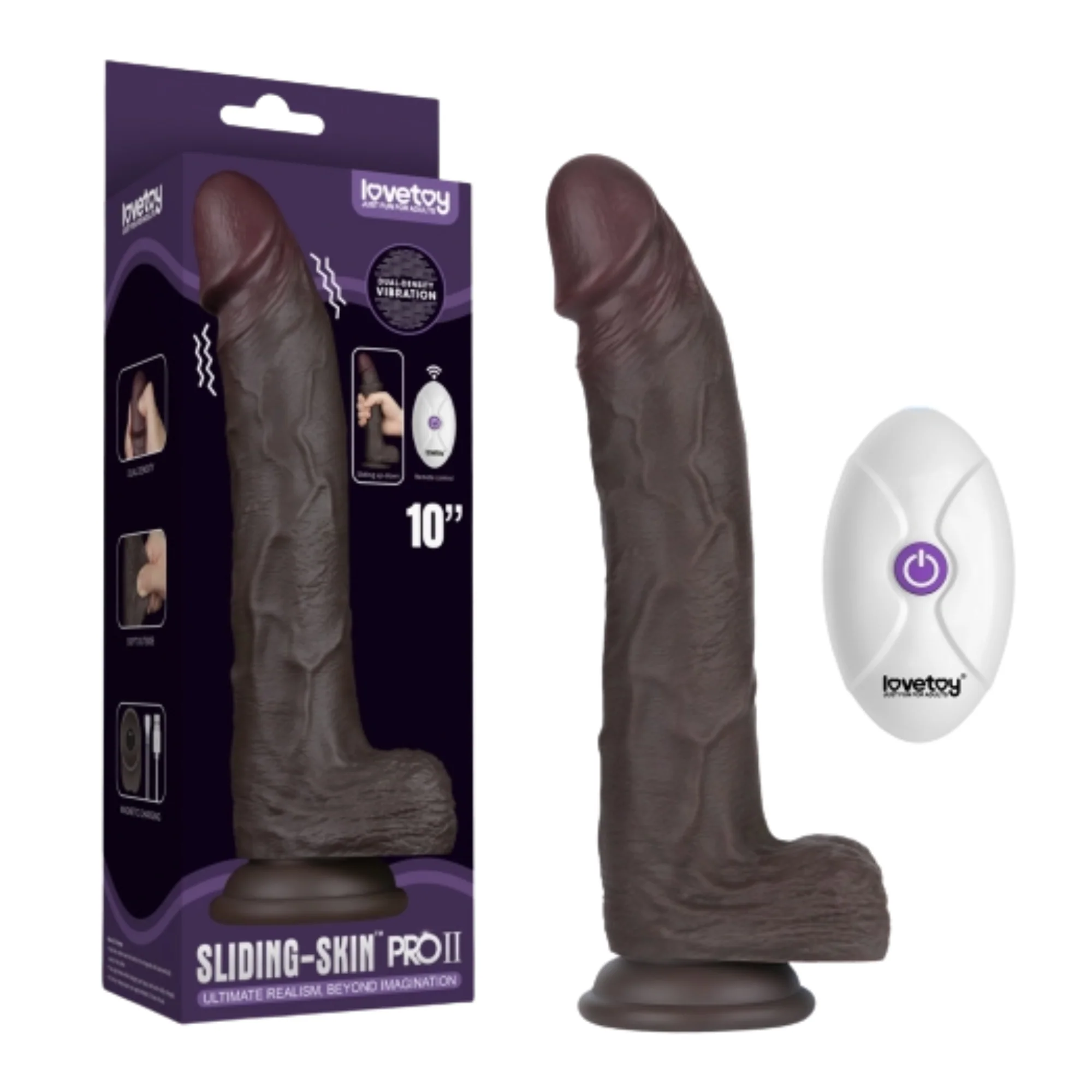10" Vibrating Sliding Skin Pro II Silicone Dildo - Non-Vibrating Option Available