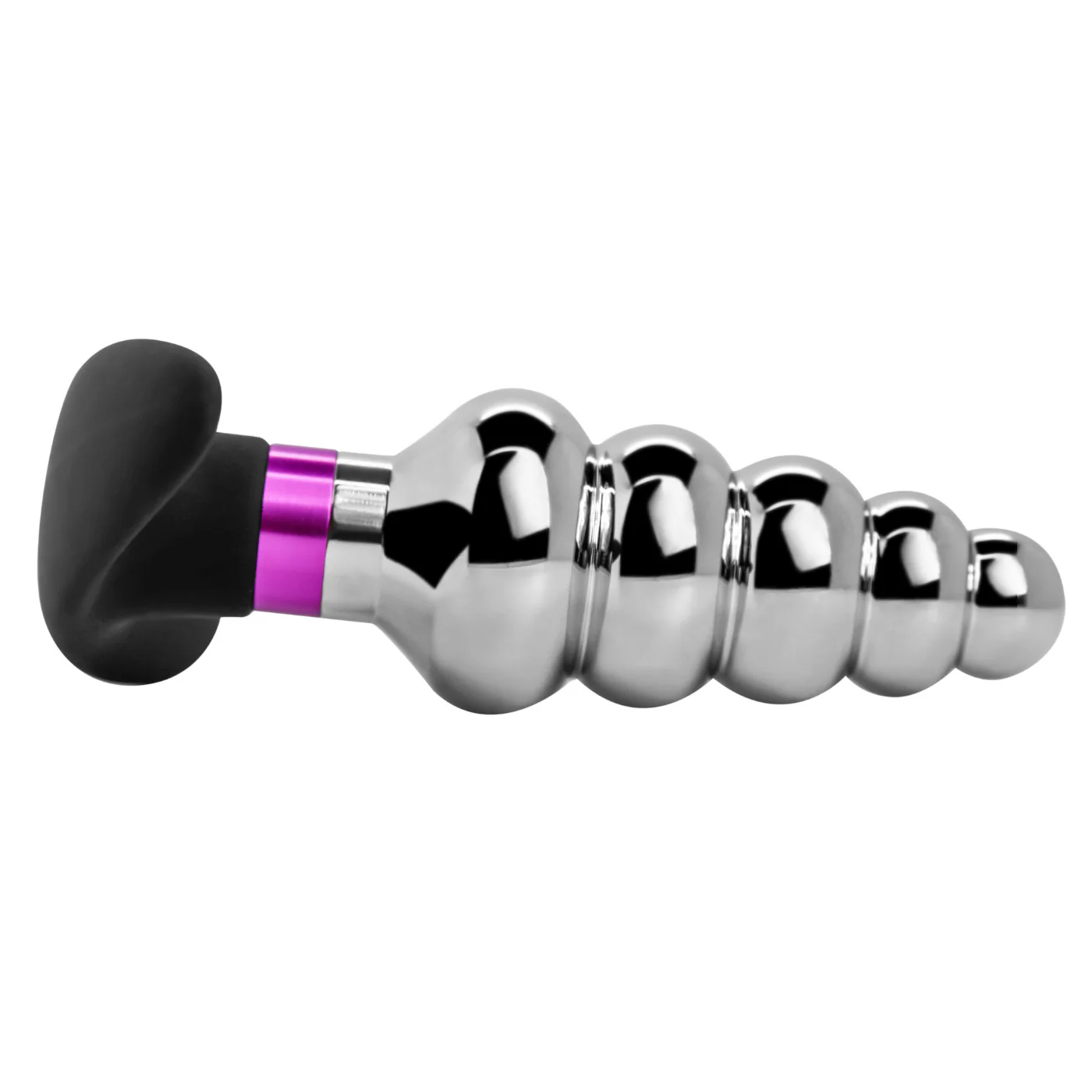 Rippled Metal Butt Plug With Flared Base - Image 2