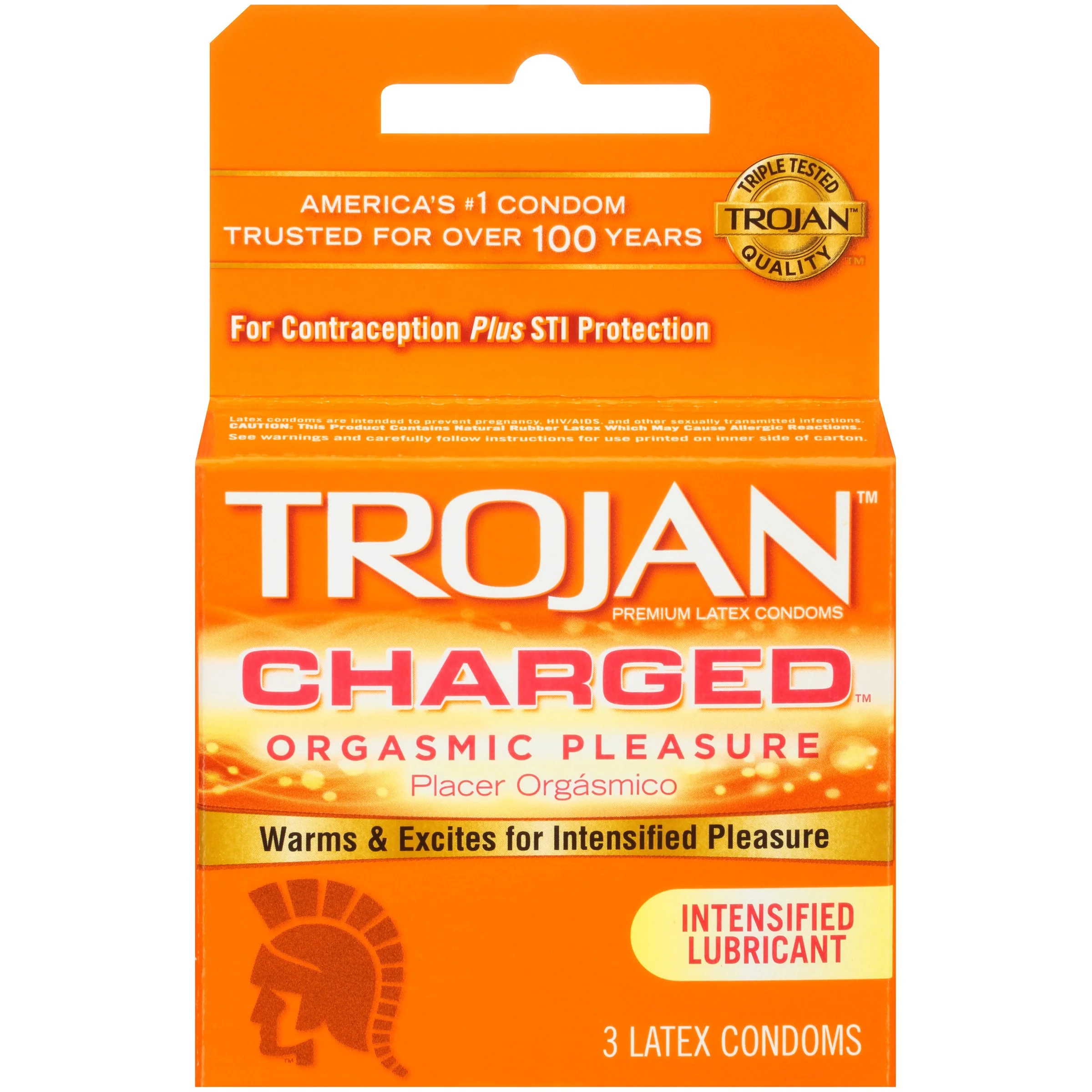 Trojan Intensified Charged Orgasmic Pleasure Lubricated Condoms - 3 Pack