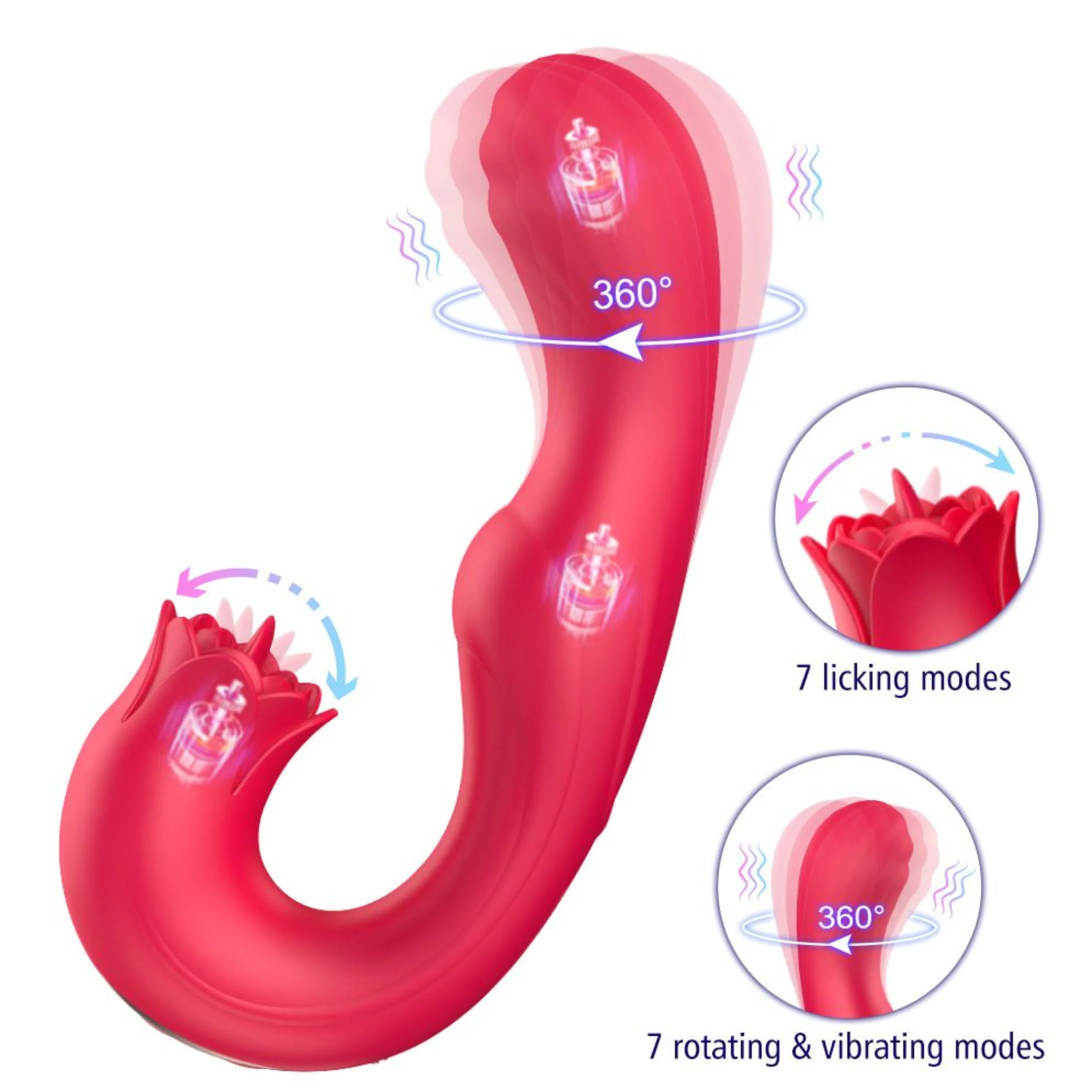 Twirling Tongue Tease - Silicone Rotating G-Spot Vibe & Clit Licking Rose - Image 5