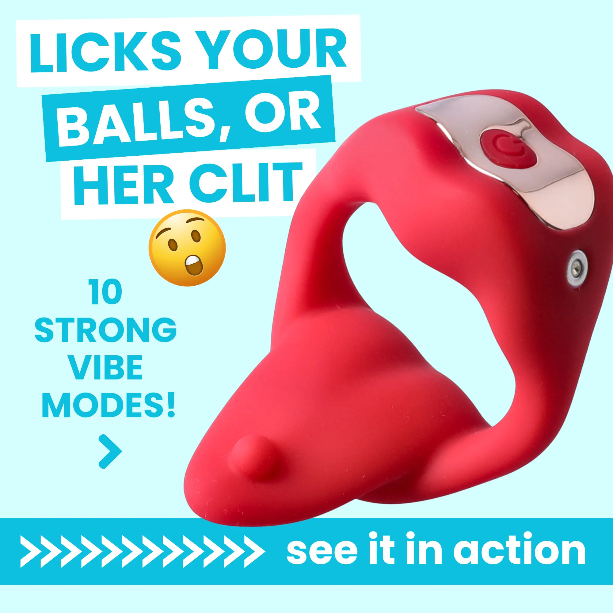 Vibrating Mouth Cock Ring - Soft, Bendable Tongue Licks Your Balls (Or Her Clit!)