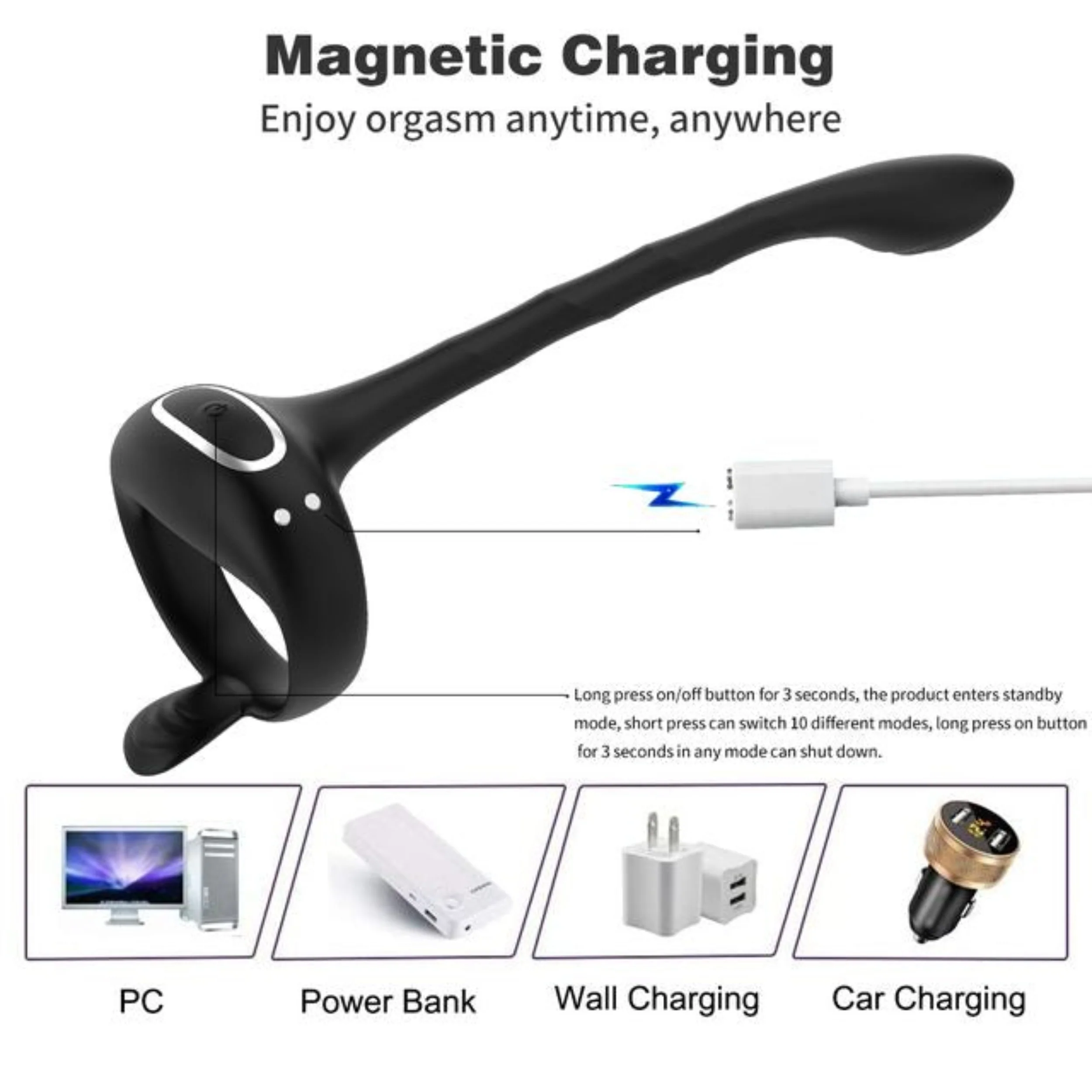 SEDUCE Vibrating Prostate Locking Cock Ring with Clit Tickler - Image 13