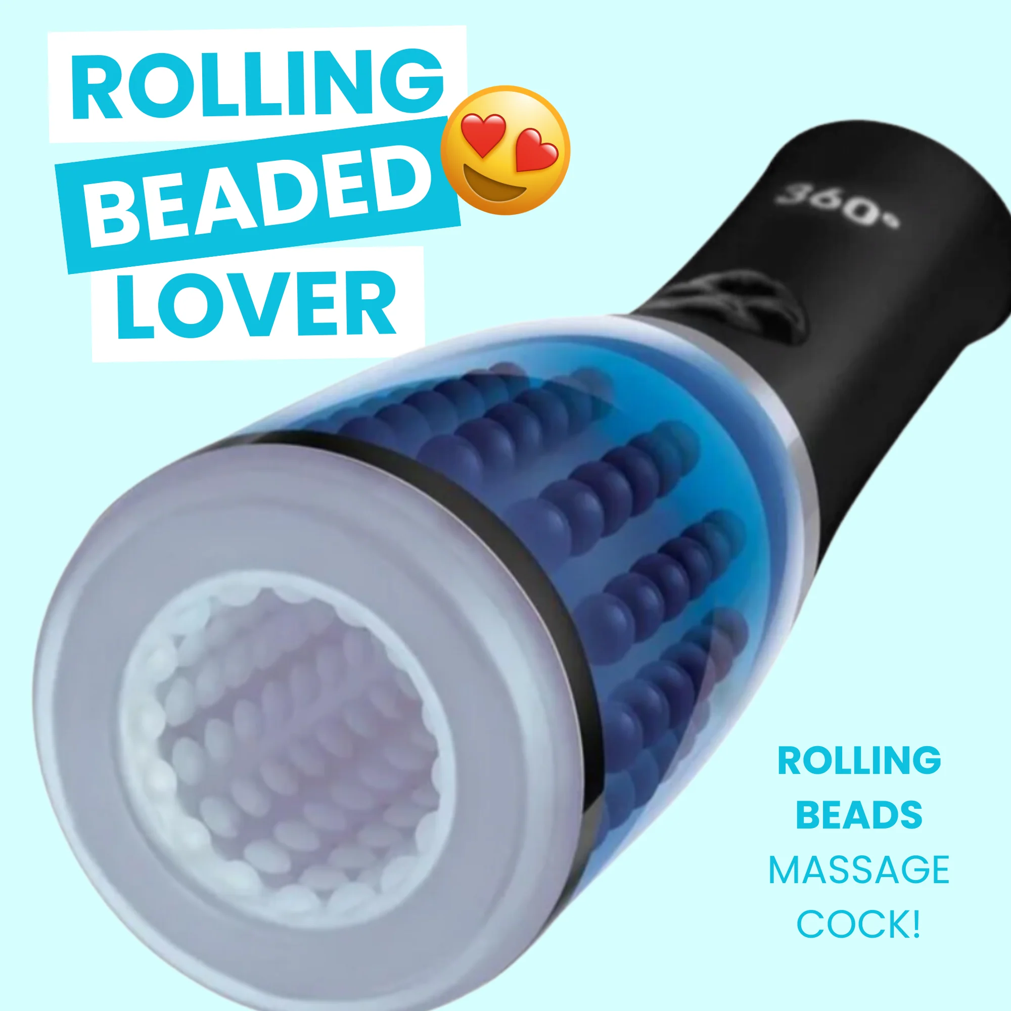 ZOLO 360° Rotating Beaded Masturbator - Blue/Black