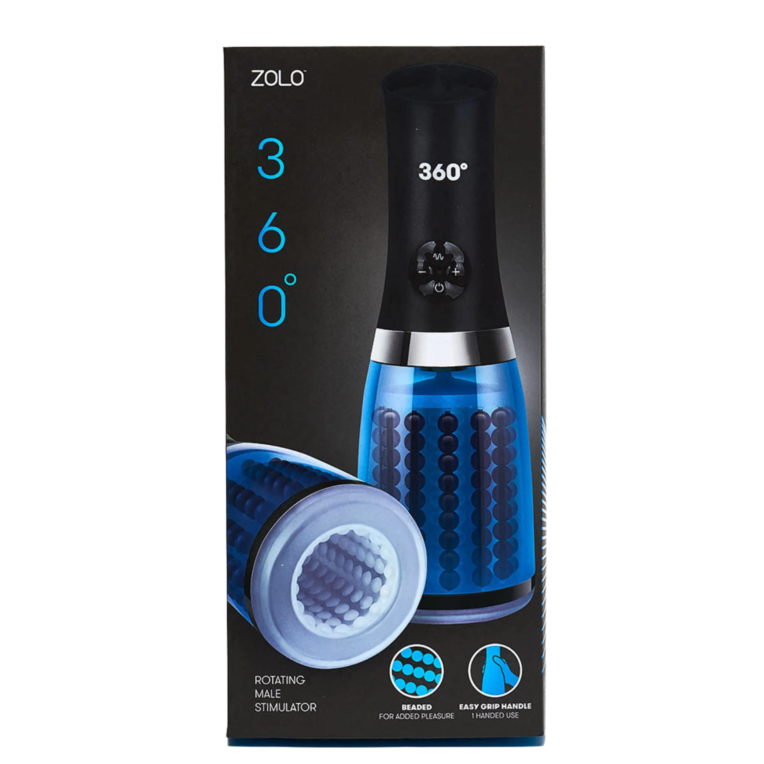 ZOLO 360° Rotating Beaded Masturbator - Blue/Black - Image 3